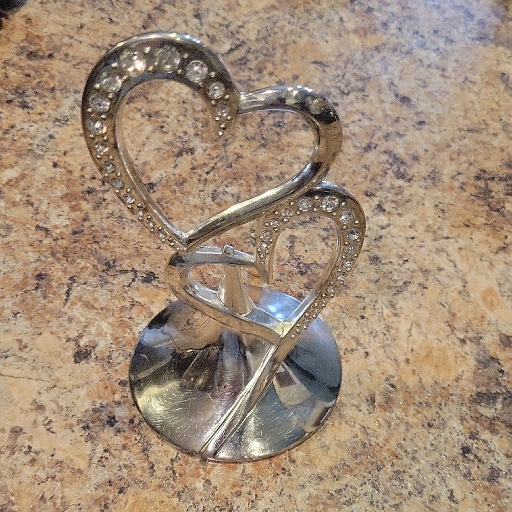 Elegant Silver Heart Cake Topper